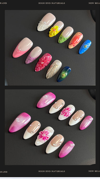 Hot Selling in Europe and America3D Three-Dimensional Carved Almond Nail Pure Hand-Worn Nail Piece