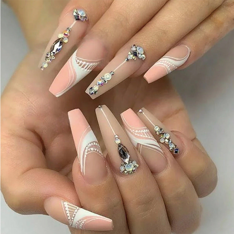 Nail Tips Rhinestone Long Ballet Wear Nail Finished Product Wholesale Long Nail Wear Nail Wholesale Nail Piece nails