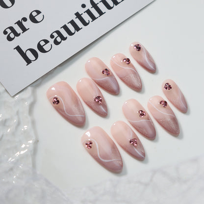 New Wear Armor Handmade Advanced Handmade French-Style Bride Armor Pink with Diamond Gentle Temperament Nail Stickers Finished Product