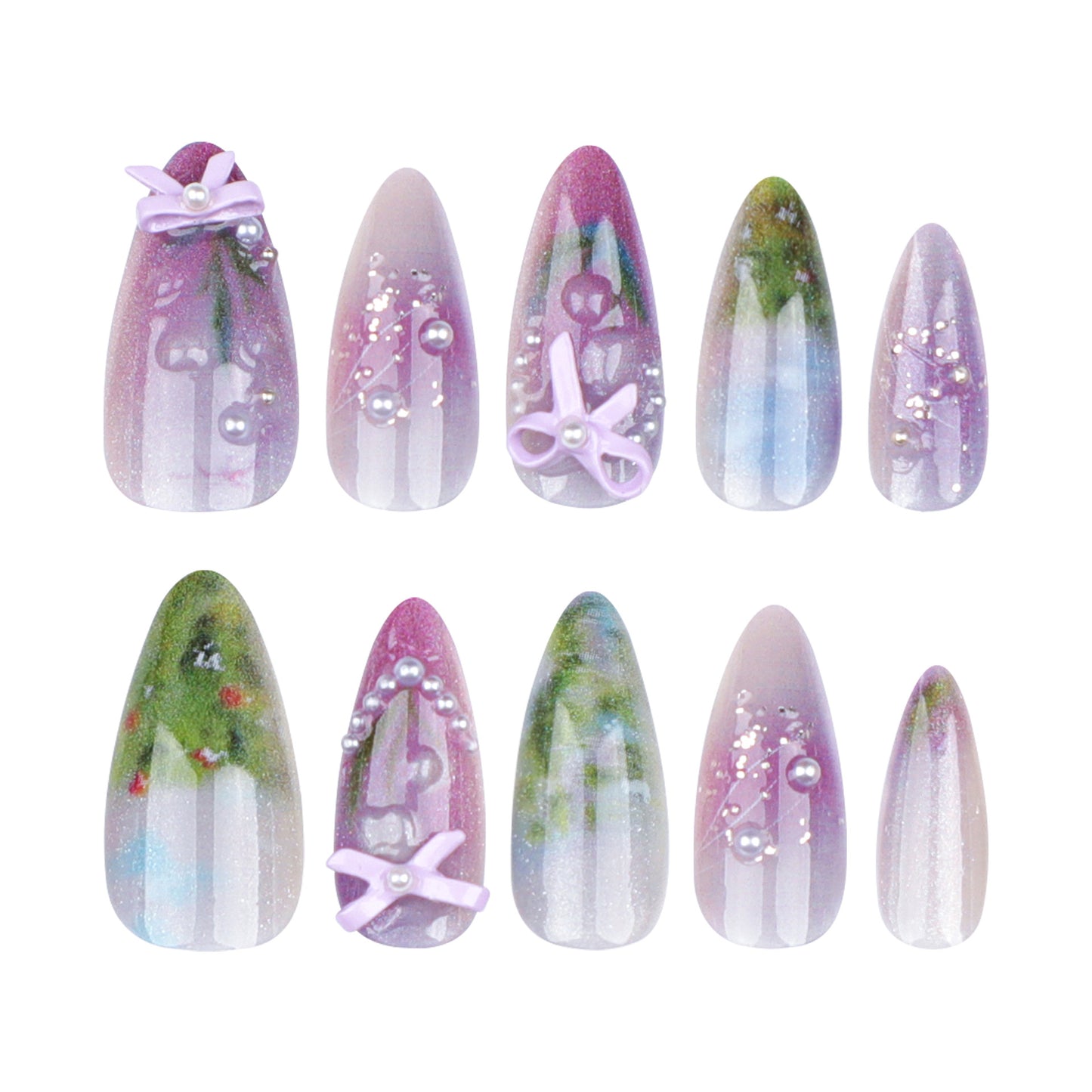 Fresh ins Sweet Wear Armor Monet Wearable Nail Tip Fake Nails Three-Dimensional Bow Pearl Nail Sticker