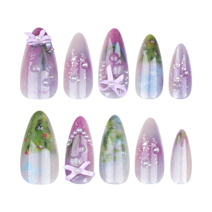 Fresh ins Sweet Wear Armor Monet Wearable Nail Tip Fake Nails Three-Dimensional Bow Pearl Nail Sticker