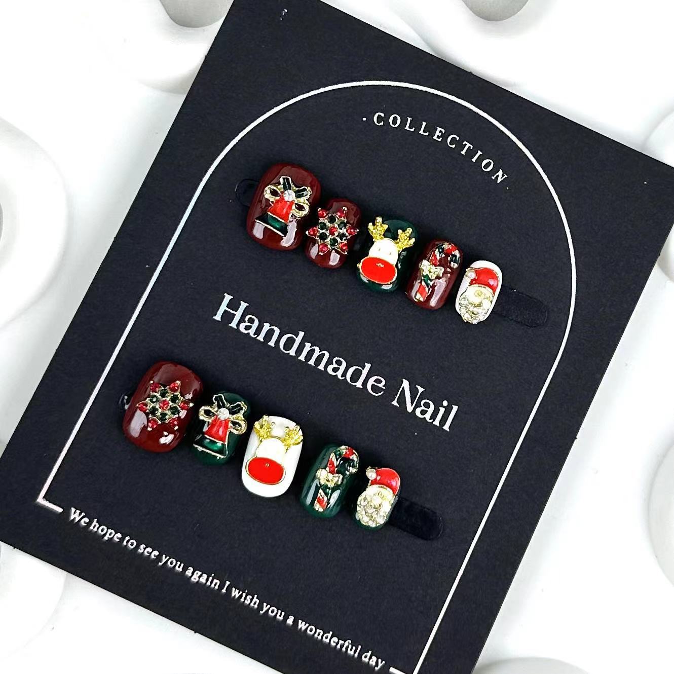 Christmas Style Ornament Handmade Wear Nail Tip Nail Stickers Overseas Cross-Border Finished Products Wholesale