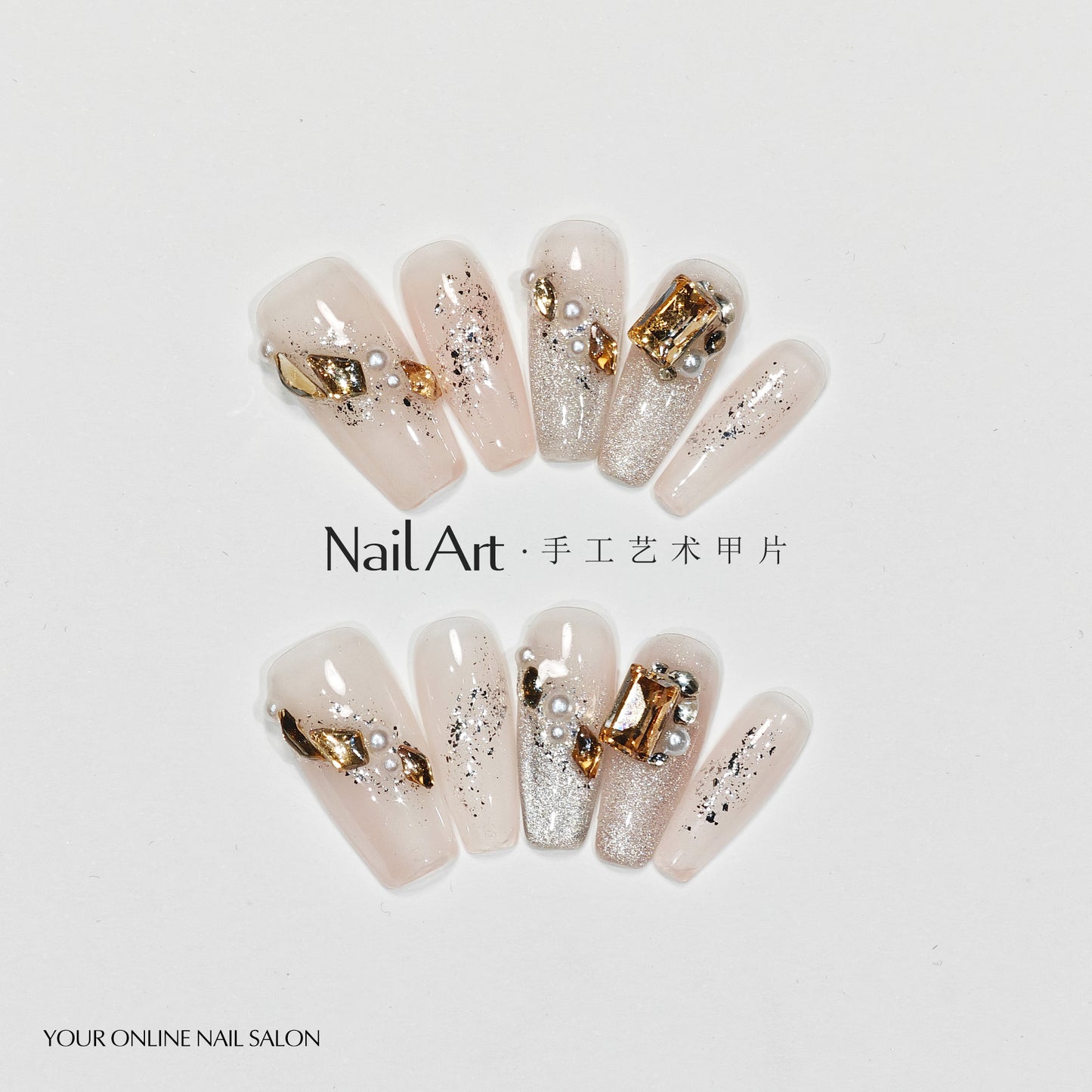 Handmade Wear Armor Handmade Advanced Texture Short Cat Eye Ice Transparent White Nail Stickers Fake Nail Tip Wholesale