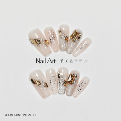 Handmade Wear Armor Handmade Advanced Texture Short Cat Eye Ice Transparent White Nail Stickers Fake Nail Tip Wholesale