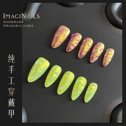 Hot Selling in Europe and America3D Three-Dimensional Carved Almond Nail Pure Hand-Worn Nail Piece