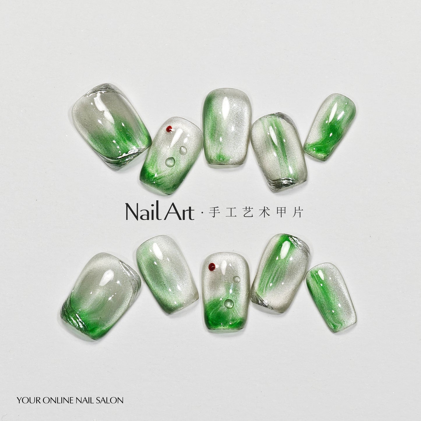 Handmade Wear Armor High-Grade White Blooming Green Cute Short Nail Stickers Handmade Fake Nail Tip Wholesale