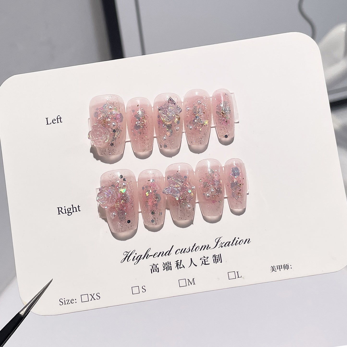 Hand-Worn Nail Blush Flash Sequins Three-Dimensional Camellia Short Nail Stickers Wearable Nail Sticker Wholesale