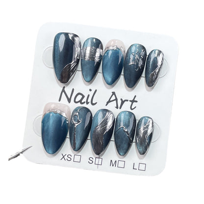 Simple High Grade Velour Cat's Eye Wear Nail Irregular Metal Shape European and American Handmade Manicure Wearable Nail Sticker