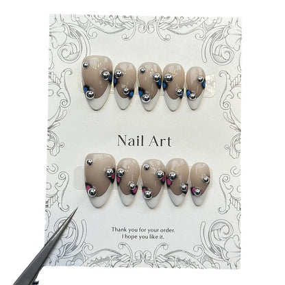 European and American Almond Three-Dimensional Rivet AB Hand-Painted French Three-Dimensional Nail Art Press Fake Nail Patch