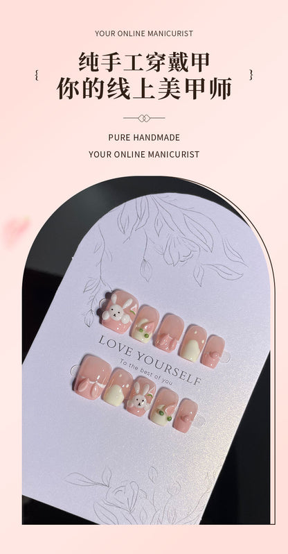 【Happy Rabbit】Hand-Painted Bunny Cartoon 3D Cute Girly Style Hand-Painted Nail Stickers