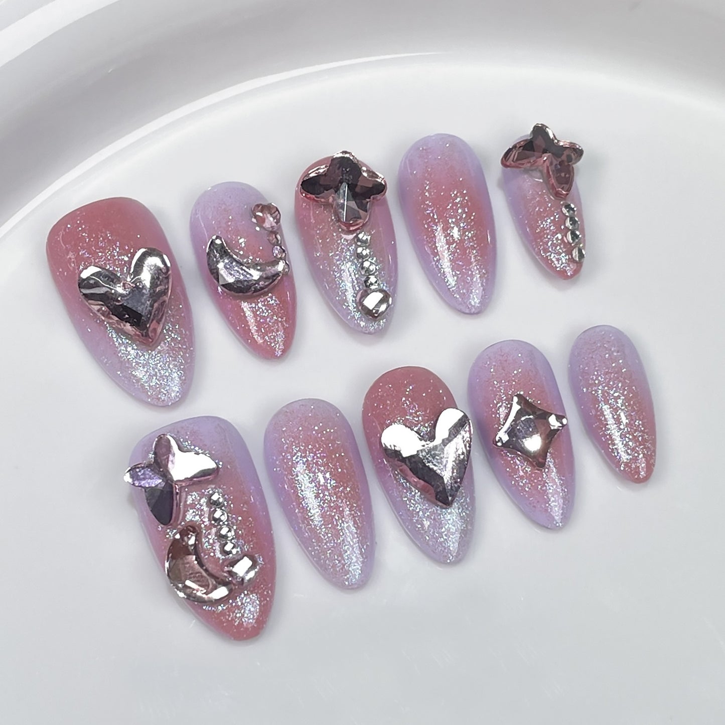 Handmade Wear Nail Flash Irregular Gradient Sweet Gentle Nail Stickers Mid-Length Almond Nail Wholesale