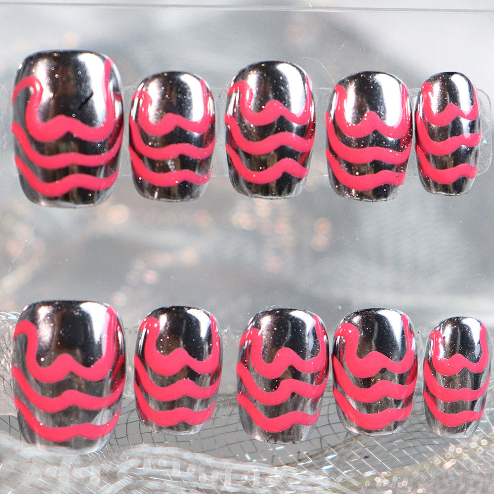 Hot Sale Metallic Hot Girl Manicure Wear Nail Silver Stripe European and American Sweet Cool Simple Retro Short Ballet Nail Stickers