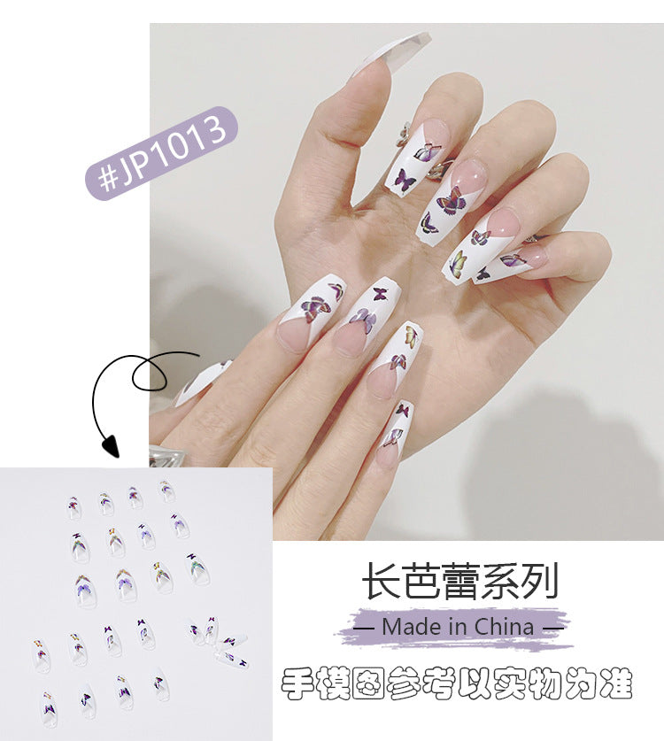 French Style Colorized Butterfly Fat Ballet Wear Armor Finished Product Fake Nails Nail Stickers Nail Patch Cross-Border Direct Supply