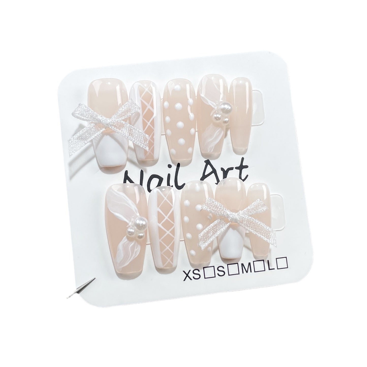 Sweet and Cute Handmade Nail Stickers Ice-Permeable French Mid-Length Handmade Wear Armor Wearable Nail Sticker Wholesale