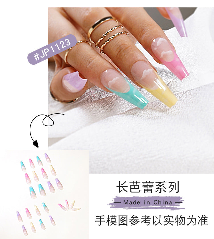 Rainbow Series French Cotton Clouds Foreign Trade Direct Supply Wear Finished Nail Beauty Fake Nails Nail Stickers Nail Patch