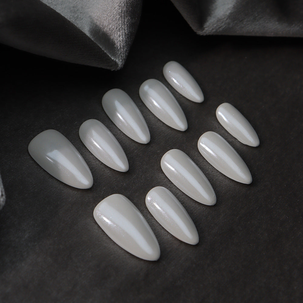 Solid Color European and American Style Metal White Wear Armor Almond-Shaped Fashion All-Matching Nail Stickers ins Wind