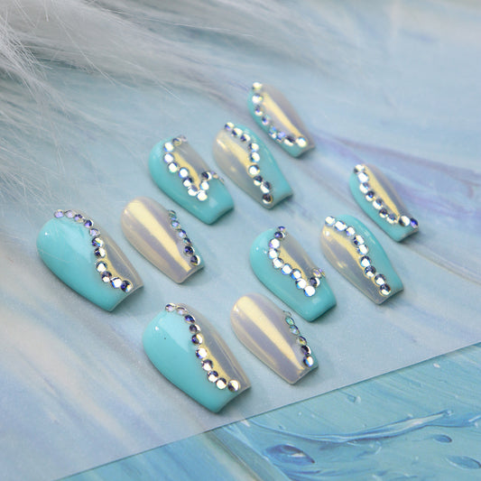 New Nail Beauty Patch Wear Nail Summer Handmade Nail with Diamond Summer Fresh UV Nail Beauty Finished Product Nail Tip