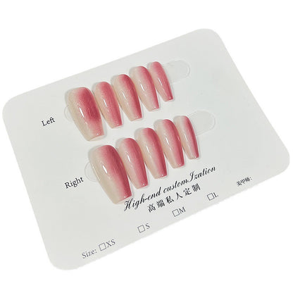 Handmade Wear Nail Strawberry Milkshake Two-Tone Gradient Mid-Length Handmade Nail Stickers Detachable Fake Nails