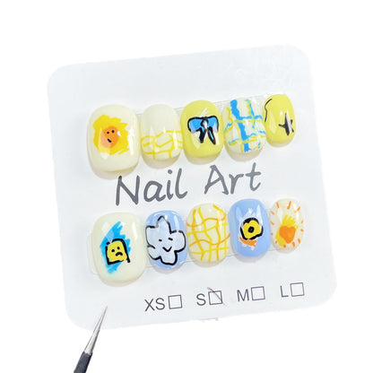 【Dyed Nail】Cartoon Cute Handmade Wear Nail Children's Fun Hand-Painted Wearable Fake Nail Patch Wholesale