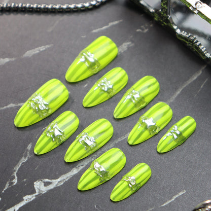 New Nail Beauty Patch Wear Armor Summer ins Wind Niche Advanced Personalized European and American Style Fluorescent Green One Piece Dropshipping