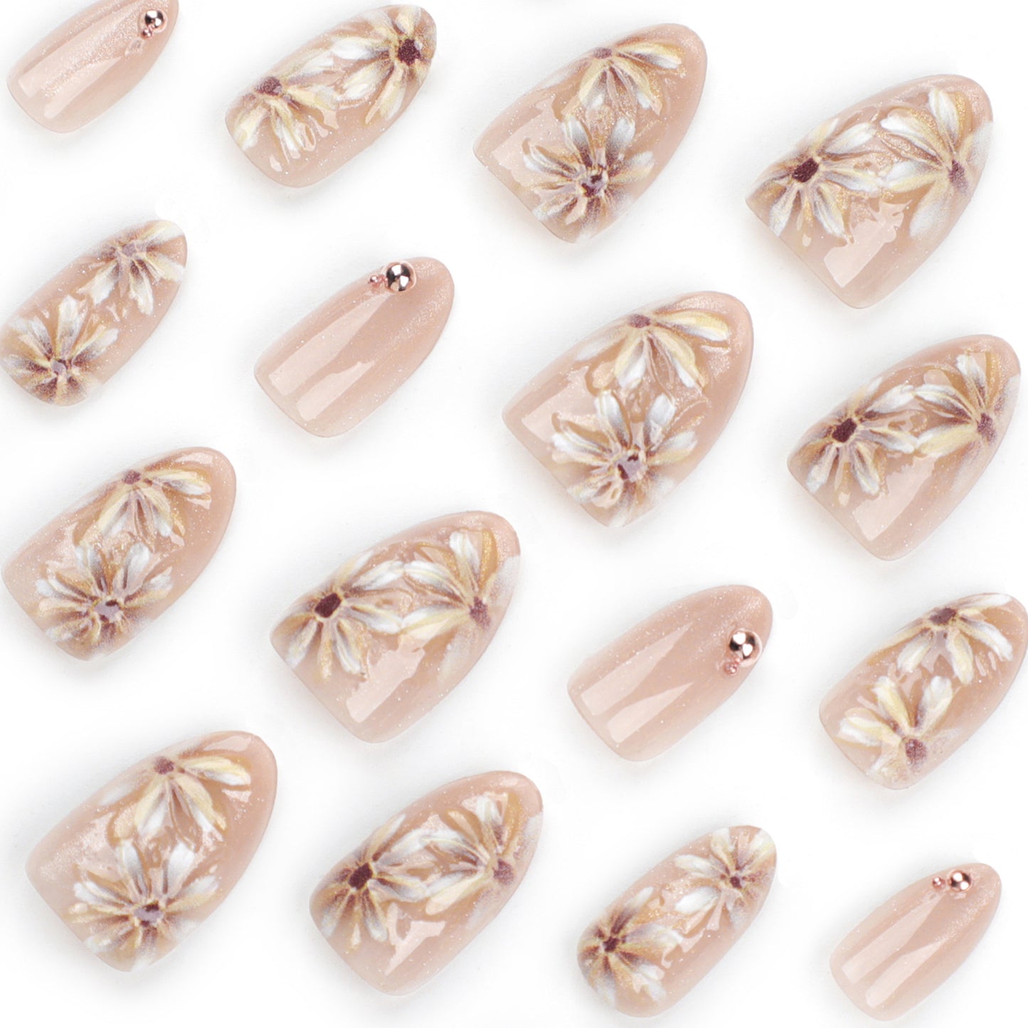 Nude Flower Wear Nail Wholesale3D Short Short Tip High-Grade Manicure Wearable Nail Tip Finished Product Fake Nails