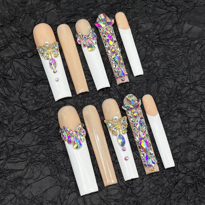 Long European and American Manicure French Flash K9Full Diamond Heavy Industry Manual Wear Nail Cross-Border Super Long Water Pipe Nail Beauty Wholesale