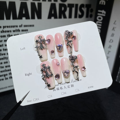 Hand-Worn Nail Spray Gun Blush Love Chain Lengthened T Finished Nail Beauty Patch Wearable Nail Sticker Wholesale