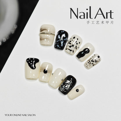 Handmade Wear Armor Universal Starry Sky Aurora Short Ink Painting Cute Handmade Nail Stickers Fake Nail Tip Wholesale