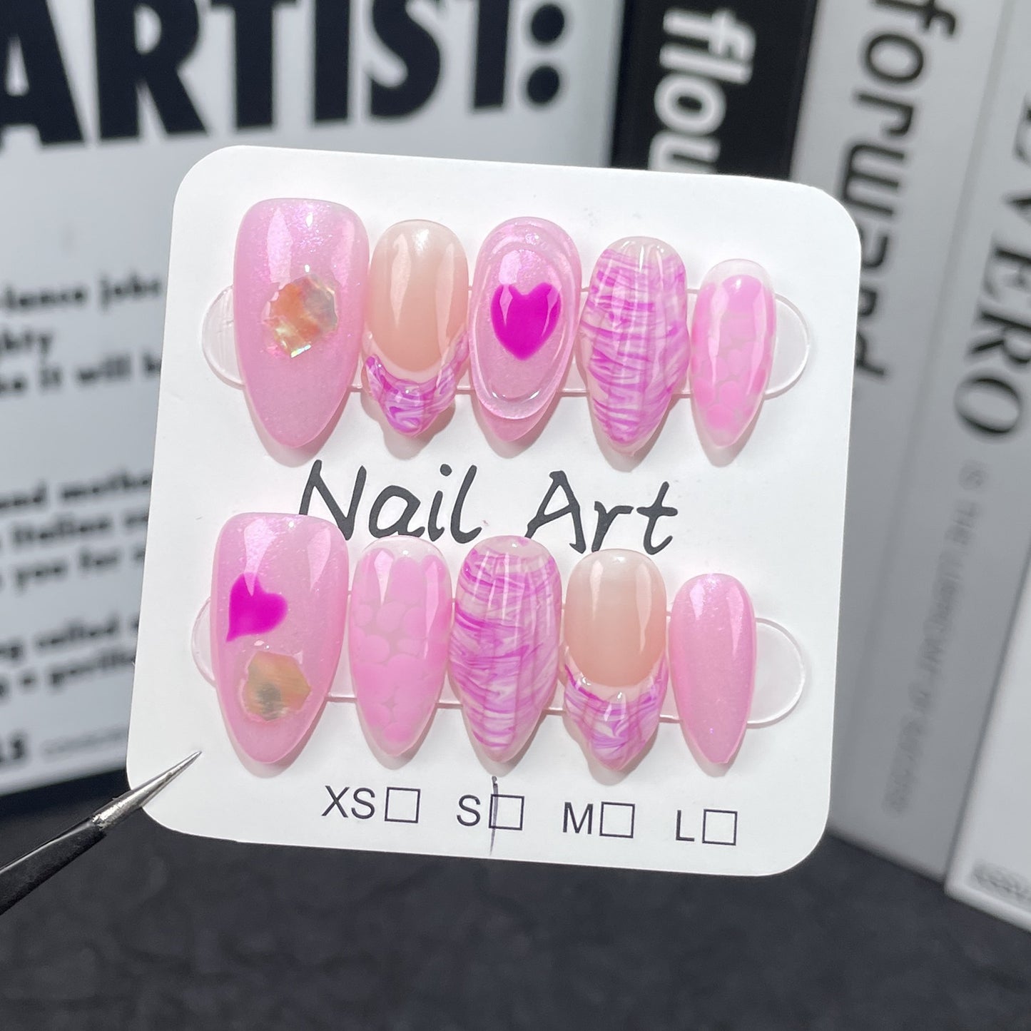 Summer Sweet Girl Barbie Princess Pink Cute European and American Almond Nail Hand Painted Embossed Shell Hand-Worn Nail