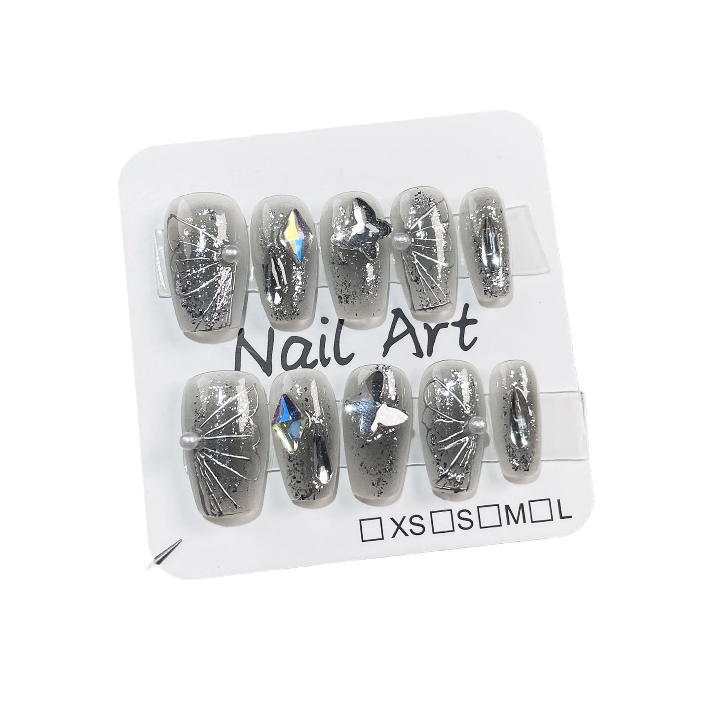 Handmade Wear Armor Black Chin Flash Metal Hand Painted Butterfly-Patterned Short Style Nail Stickers Wearable Nail Sticker