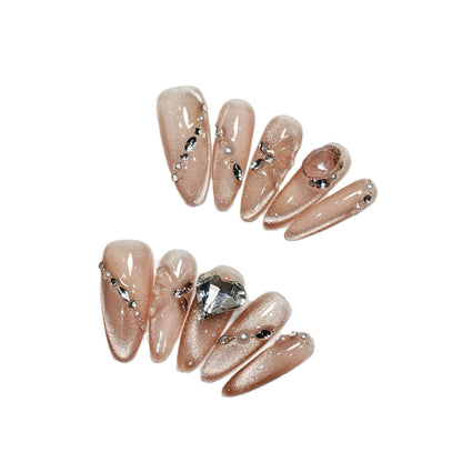 Handmade Wear Nail Butterfly Cute Cat Eye High-Grade Almond Nail Nail Stickers Handmade Fake Nail Tip Wholesale