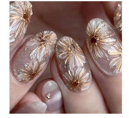 Nude Flower Wear Nail Wholesale3D Short Short Tip High-Grade Manicure Wearable Nail Tip Finished Product Fake Nails