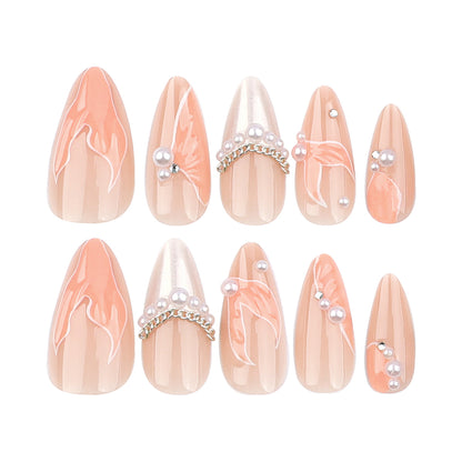 Cross-Border Hot Selling Fishtail Wearable Manicure Short3D Fake Nails Pearl Shining Diamond Wear Nail Polish Finished Product Wholesale