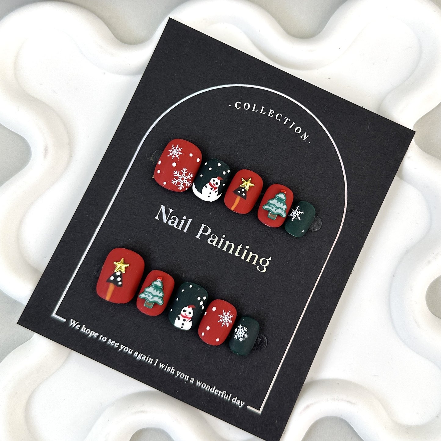 Pure Hand Drawing Christmas Short Wear Nail Tip Autumn and Winter High Sense Nail Stickers Cross-Border Overseas Factory Direct Hair Cartoon