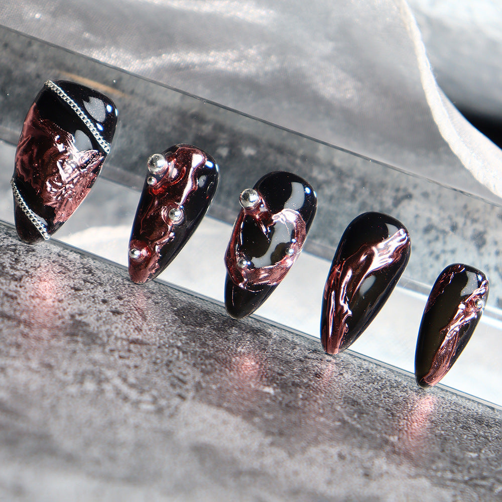 European and American Punk Scarlet Moon Almond-Shaped Wear Armor Black Metal Rose Gold Plated Nail Stickers in Stock