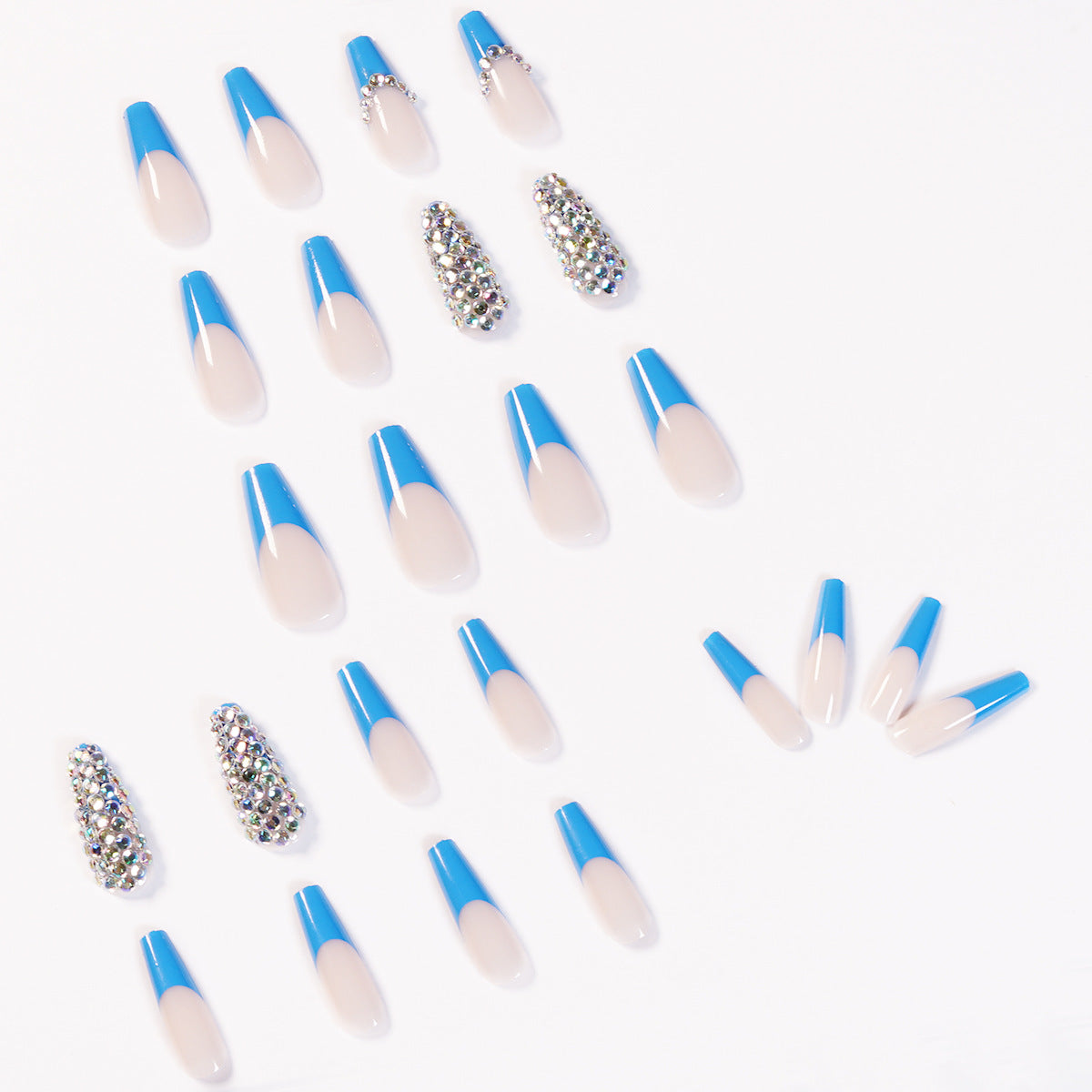 Blue French Full Diamond presson nail Wear Finished Nail Beauty Fake Nails Detachable Nail Stickers Exclusive for Cross-Border