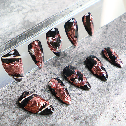 European and American Punk Scarlet Moon Almond-Shaped Wear Armor Black Metal Rose Gold Plated Nail Stickers in Stock