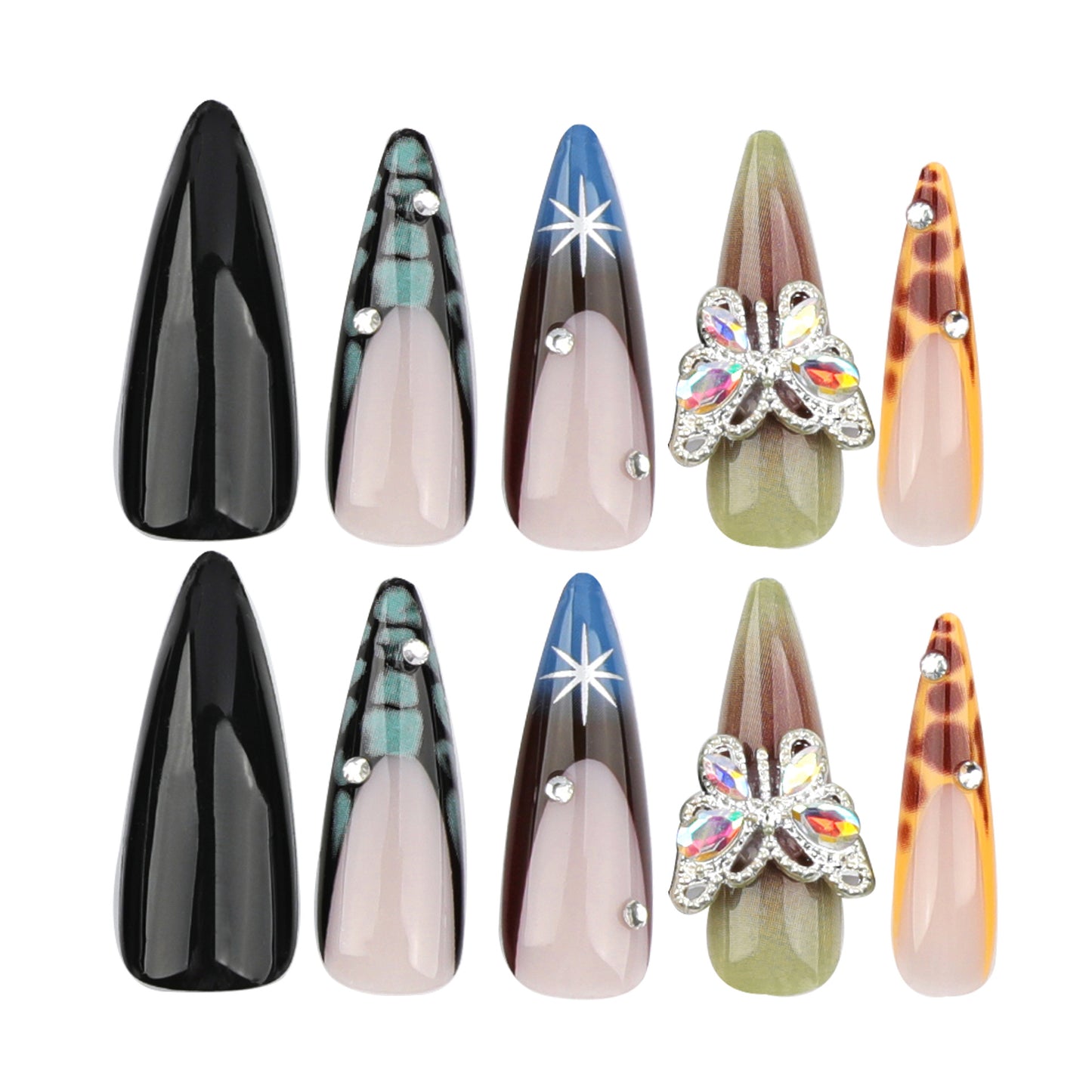 European, American and French Style Wear Armor Autumn New Spot Drill Butterfly Nail Art Blooming Wear Nail Tip Pure Black Fake Nails