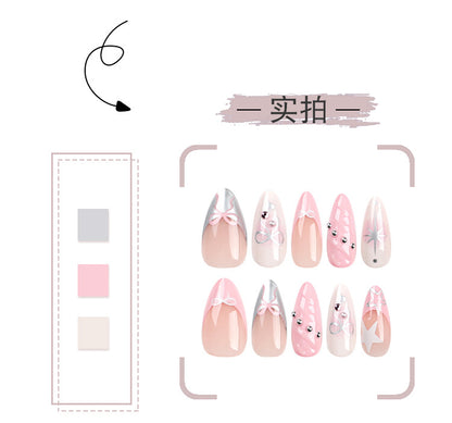 European, American and French Style Wear Nail Tip3D Pink Fake Nails Nail Stickers Removable Finished Product24Piece Nail Tip Wholesale