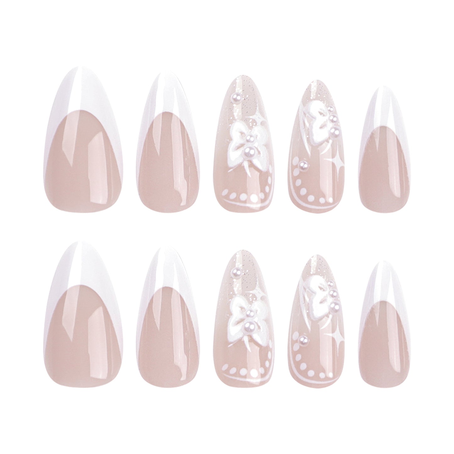 3D Bow Wear Nail White French Manicure Internet Celebrity Xiaohongshu Pure Desire Asterism Wear Nail Tip Finished Product Wholesale