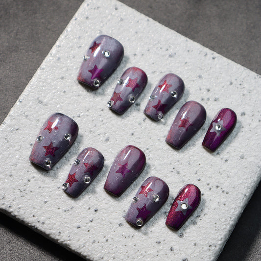 Hot Sale Y2K Fantasy Purple Gradient Wear Nail European and American Hot Girl Sweet Cool XINGX Rock Wind Nail Tips Handmade