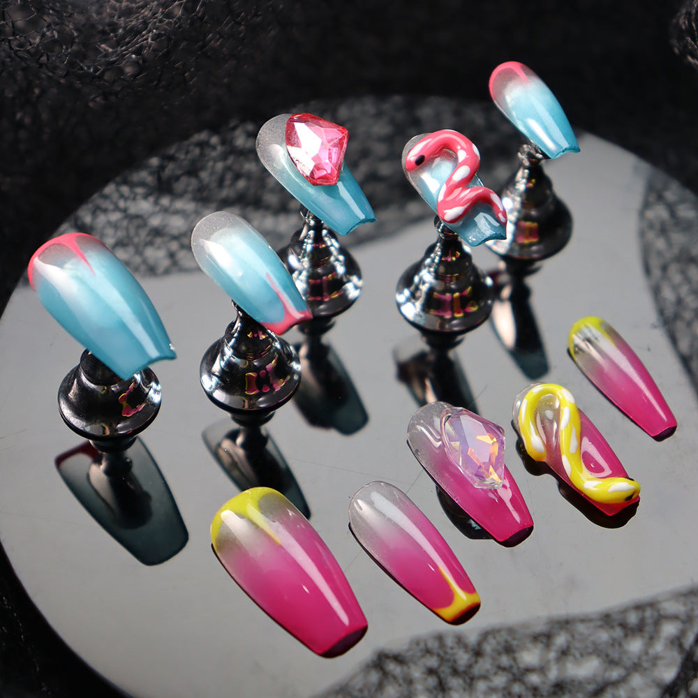 Supply Wear Armor Blue Pink Gradient Coloring Ice-Transparent Double Snake Surround Colorful Crystals European and American Sweet Cool Hot Girl Nail Stickers