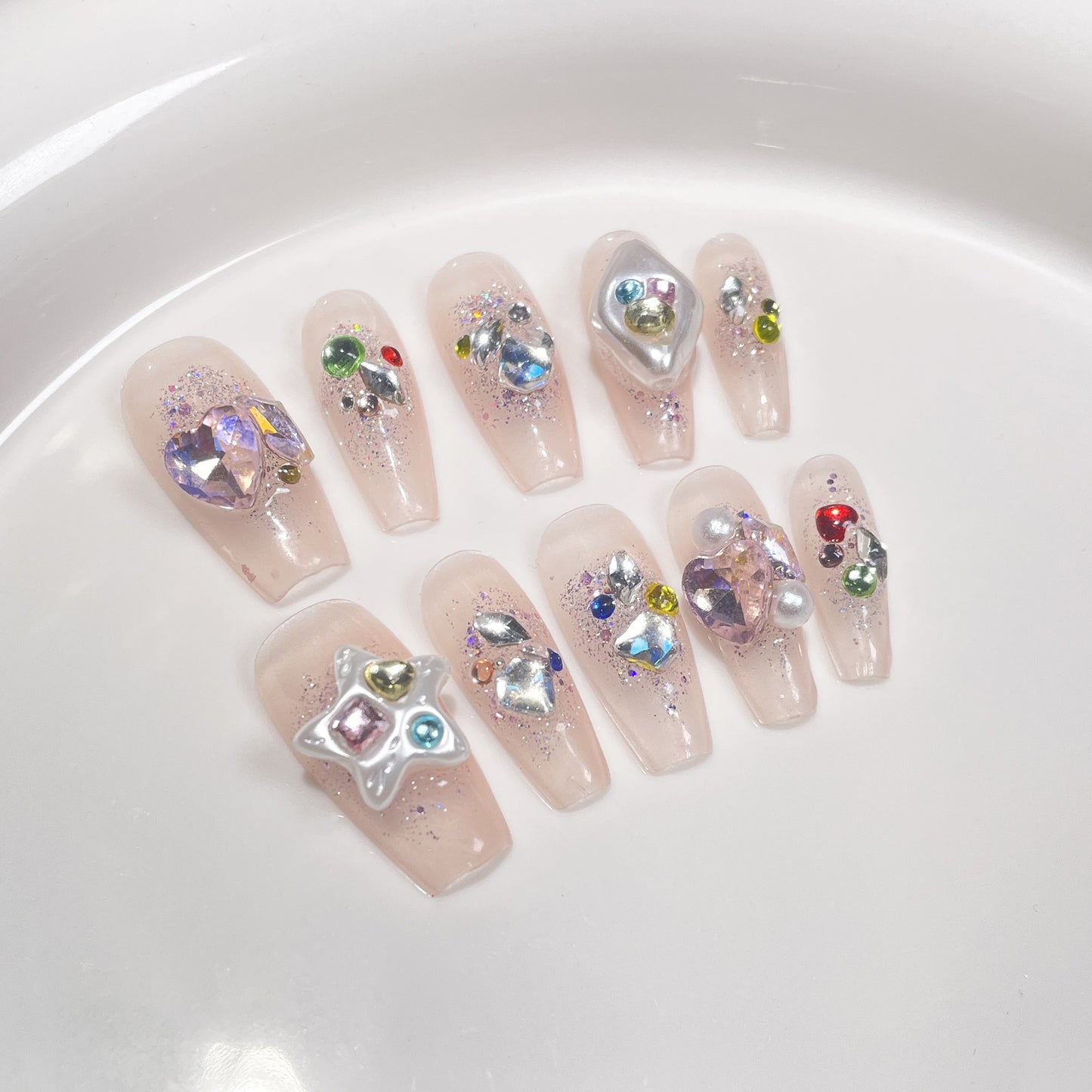 Wear Armor Baroque Pearl Nail Stickers Mid-Length Ice Transparent Flash Diamond in the Debris Handmade Wear Armor Wholesale