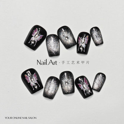 Handmade Wear Armor High-Grade Cat Eye Hand-Made Short Butterfly Nail Stickers Fake Nails Ten Finger Nail Tip Batch of Goods