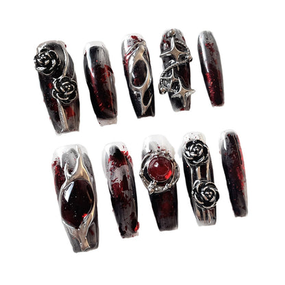 【Dyed Nail】Cross-Border Long European and American Wear Nail Color Enchantress Gothic Style Dark Handmade Wear Nail Wholesale