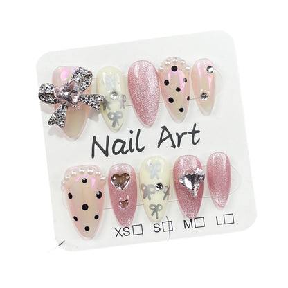 Handmade Wear Nail Sweet Cute Aurora Nail Stickers Hand Painted Bow European and American Almond Nail Cross-Border Manicure