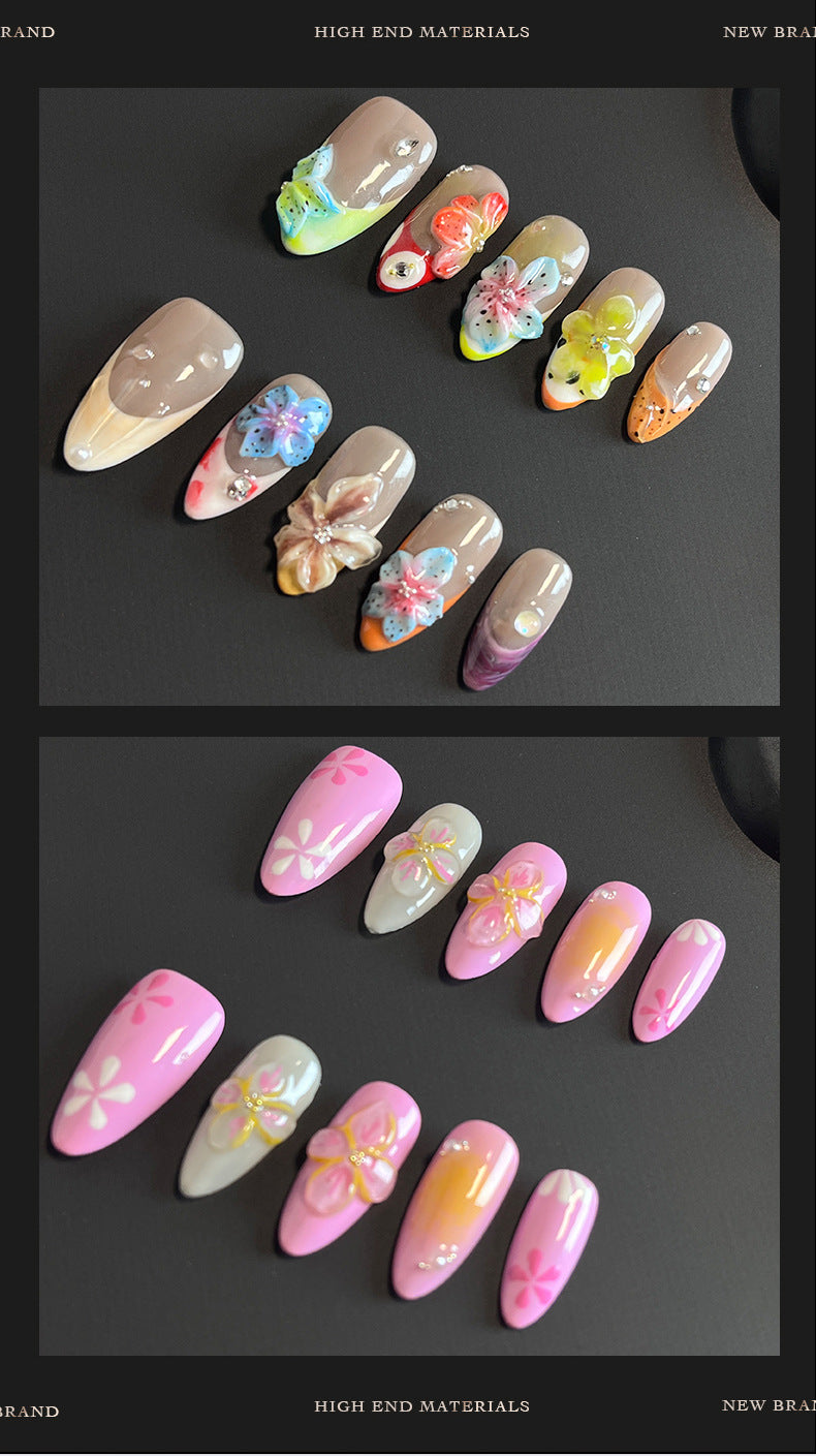 Hot Selling in Europe and America3D Three-Dimensional Carved Almond Nail Pure Hand-Worn Nail Piece