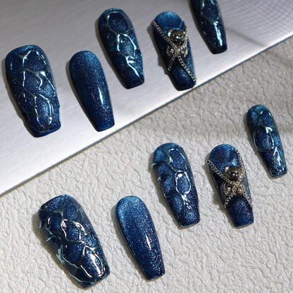 Hot Sale Bear Royal Blue Cat Eye Wear Armor Flash Blue Chain European and American Hot Girl Retro Sweet Cool Nail Stickers