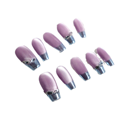 New Thin and Glittering Moonlight Cat Eye French Handmade Wear Armor Simple Metal Fingertip with Diamond Temperament UV Nail Beauty