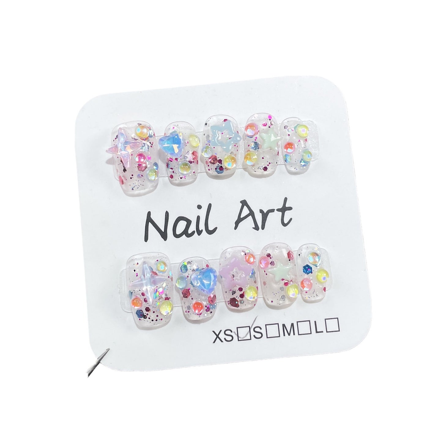 Summer Fresh Ice Transparent Handmade Wear Armor Flash Cute Short Nail Stickers Wearable Nail Sticker Wholesale